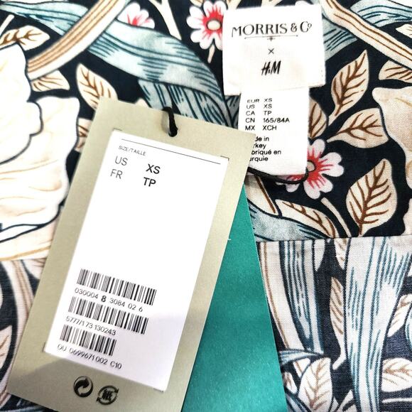Morris & Co w/ H&M Floral Button Up Top NEW Size XS Cottage Tunic Length Chic - Picture 7 of 13